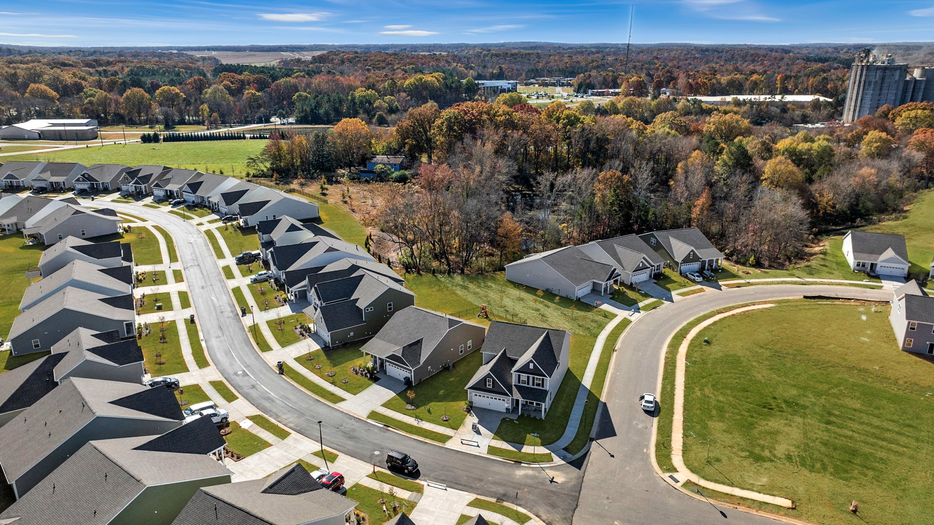 Aerial view of homes in Wingate, NC with surrounding Union County countryside